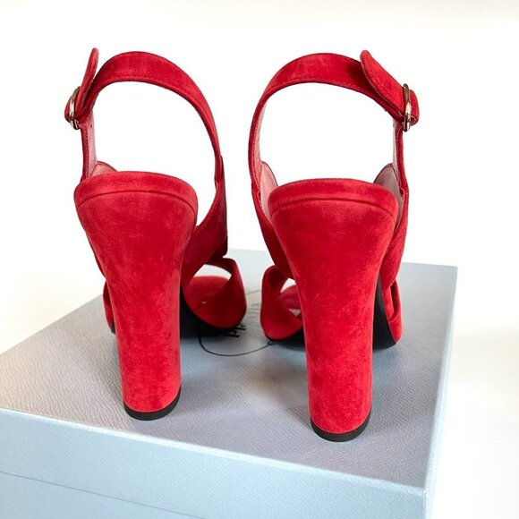 Prada Collection 1X890L Comoscio Women's Red Suede High Heel Pumps Shoes - Picture 5 of 13